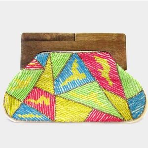 Spring + Summer Colorful Seed Beaded Wood Closure Clutch Bag
